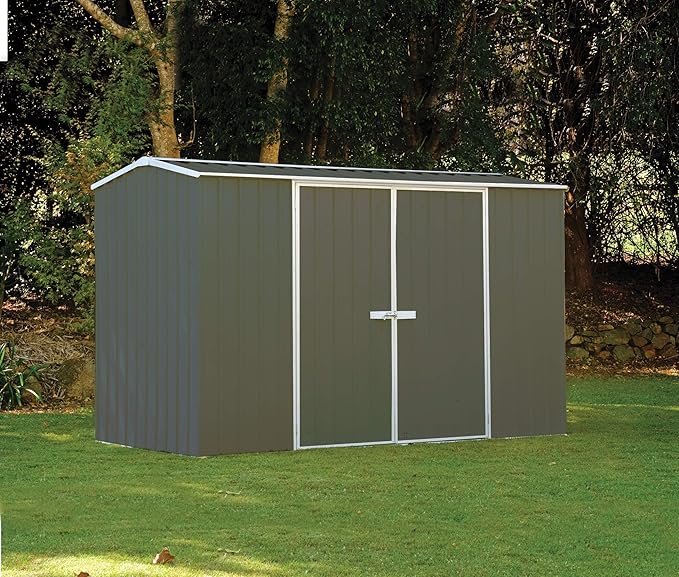 Absco Premier Storage Sheds, 10'x7' Metal Garage, DIY Backyard Shed, Utility Tool Storage, Weather & Wind Resistant Aluminum Panels & Steel Frame, Maintenance-Free, 12 Year Warranty, Woodland Gray