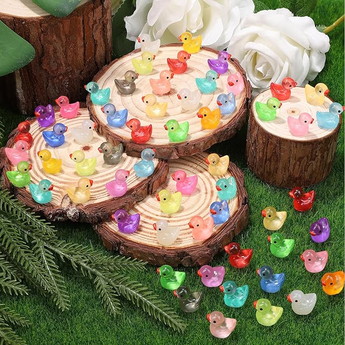280 pcs Luminous Mini Resin Ducks, Glow in The Dark Tiny Ducks Figures to Hide, Bulk Plastic Duck Miniature for Dollhouse Micro Landscape Aquarium Potted Cake Decor DIY Craft Gifts Party Favors