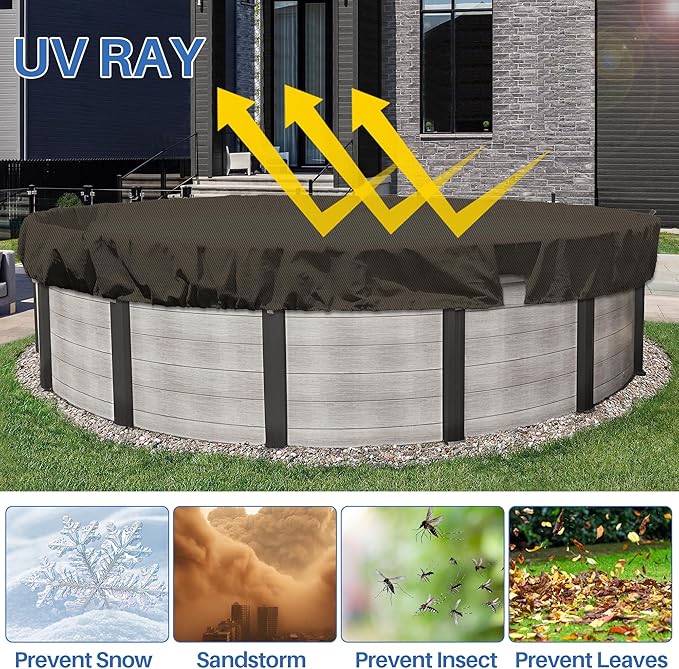 ECOOPTS 13 ft Round Pool Cover for Above Ground Pools, Swimming Pool Cover Protector Winter Safety Cover (Brown)