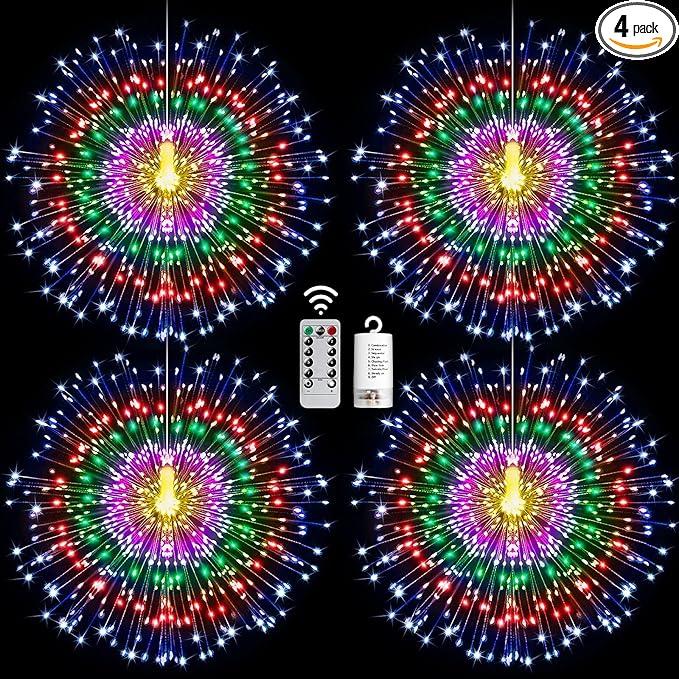 4 Pack Star String Lights Christmas Lights, 225 LED 8 Modes Dimmable with Remote Control, Waterproof Copper Wire Decorative Hanging Star Lights for Party Patio Garden Decoration (Multicolor)