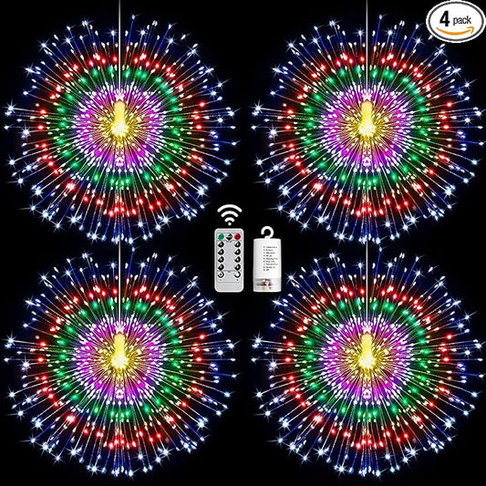 4 Pack Star String Lights Christmas Lights, 225 LED 8 Modes Dimmable with Remote Control, Waterproof Copper Wire Decorative Hanging Star Lights for Party Patio Garden Decoration (Multicolor)