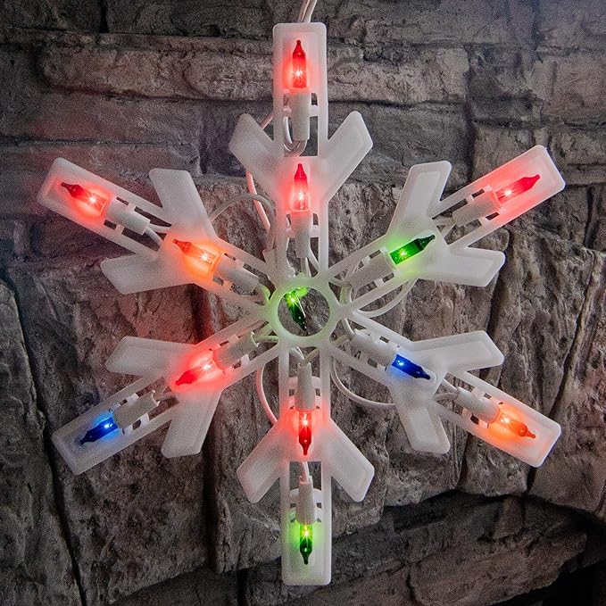 Dazzle Bright Christmas Snowflake Lights Outdoor,100 Count 8.5FT Connectable Waterproof Christmas Icicle Lights with 6 Drops Plug in for Indoor Xmas Yard Home Decorations (Multi-Colored)
