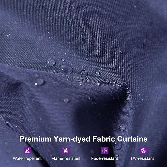 PURPLE LEAF 12' X 24' Outdoor Hardtop Gazebo for Patio Galvanized Steel Double Roof Permanent Canopy Teak Finish Coated Aluminum Frame Pavilion Gazebo with Nettings and Navy Blue Curtains