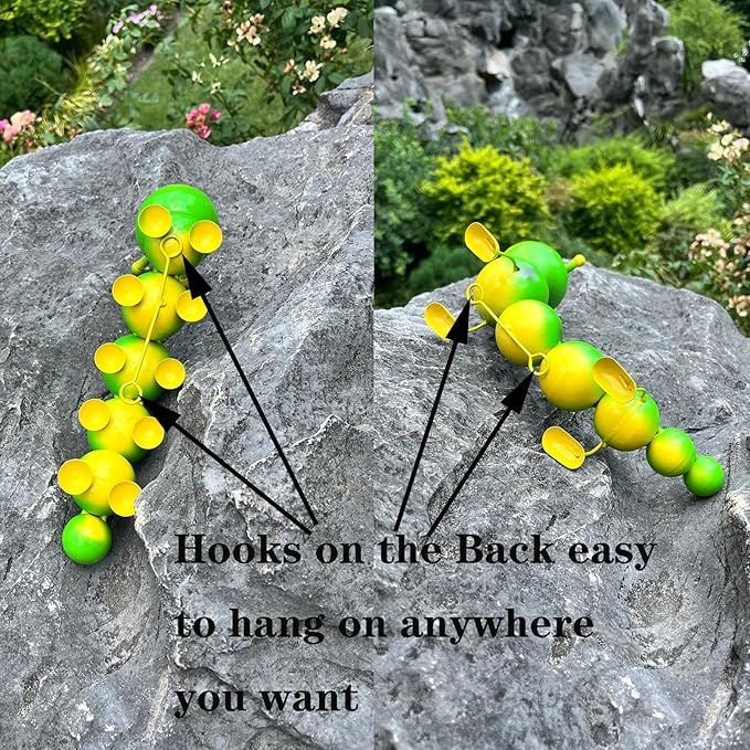 Metal Caterpillar Statue Yard Art Garden Decor for Outside Patio Lawn Ornaments Fence Decorations Gift for Family,Friends,Garden Lovers - Set of 4(Green)