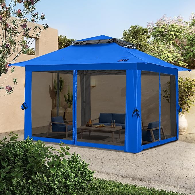 ABCCANOPY 13x13 Pop Up Gazebo, Outdoor Canopy Tent, Instant Screened Shelter with Mosquito Netting for Patio, Garden, Backyard, Party, Camping (Royal Blue)