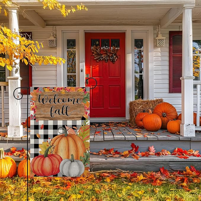 Garden Flags, Garden Flag, Stained Glass Style Pumpkin Maple Leaf Double-Sided Flags for Farmhouse Yard Outdoor Decoration-12 x 18inch (Pumpki6)