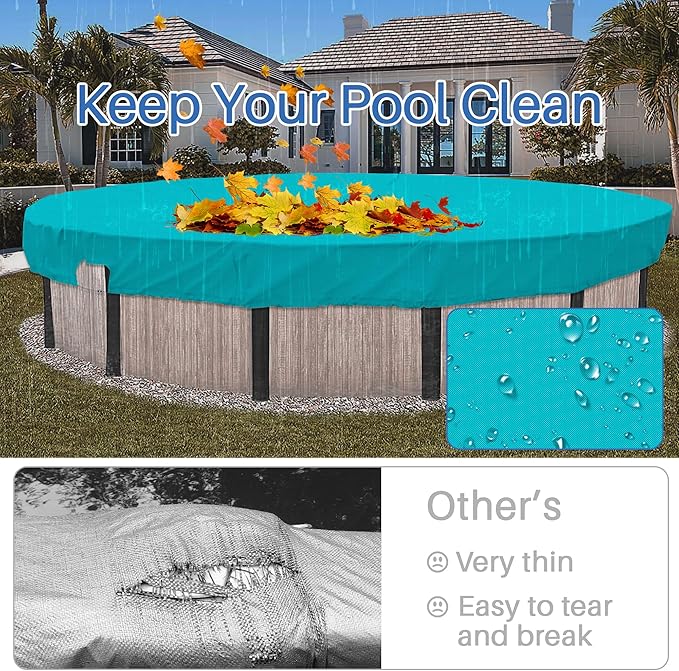 ECOOPTS 20 ft Waterproof Round Polyester Pool Cover for Above Ground Pools, Swimming Pool Cover Protector Winter Safety Cover (Turquoise)