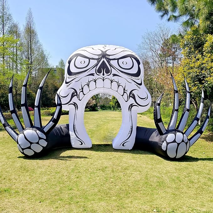 WBHome 12 Ft Halloween Inflatable Skeleton Skull Door Decorations, Day of The Dead Blow Up Yard Decor with Built-in LED Light (Plug in) for Lawn Home Dia de Los Muertos Party Indoor Outdoor