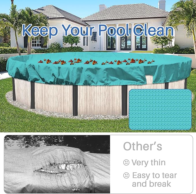 ECOOPTS 10 ft Round Pool Cover for Above Ground Pools, Swimming Pool Cover Protector Winter Safety Cover (Turquoise)
