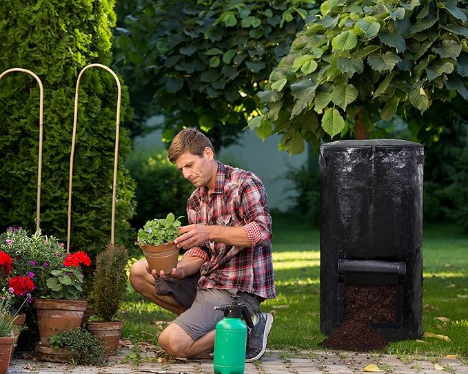 MyLifeUNIT Compost Bins Outdoor, Composting Bin for Outside Garden, Reusable Garden Yard Waste Bag, 34 Gallon (1 Pack, Black)