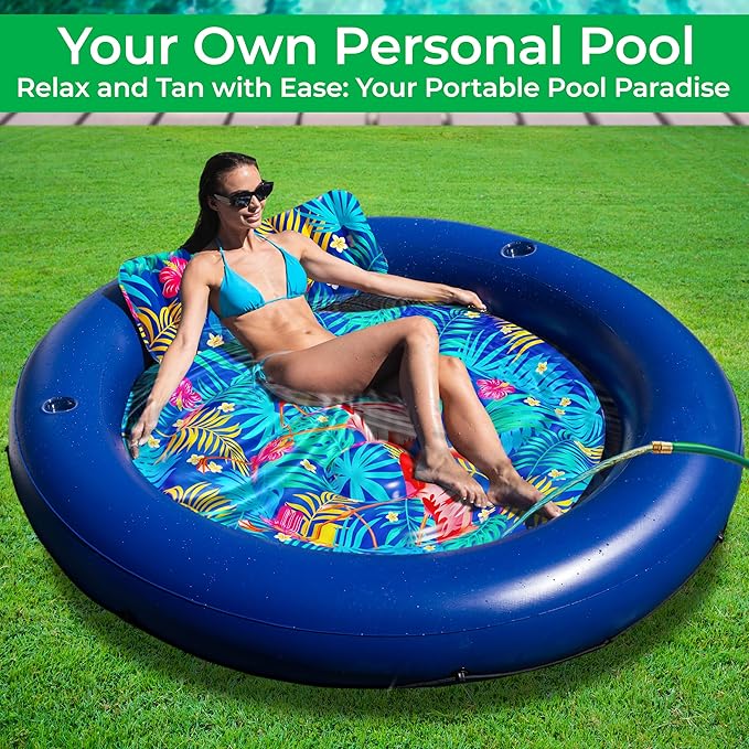 JAMBO Huge Round 76 x 76 Tanning Pool Lounger, Pool Float, Inflatable Sun Tanning Pool Float, Tanning Chair, Pool Floats Adult, Water Lounge Raft Pool Lounger Adults, Tanning Raft Sunchill Tanning Bed