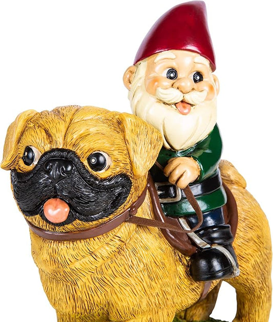 Pug Garden Gnome Statue – 9" Weather-Resistant Lawn Ornament for Outdoor or Indoor Decor – Unique Resin Figurine for Pug Lovers & Gnome Enthusiasts