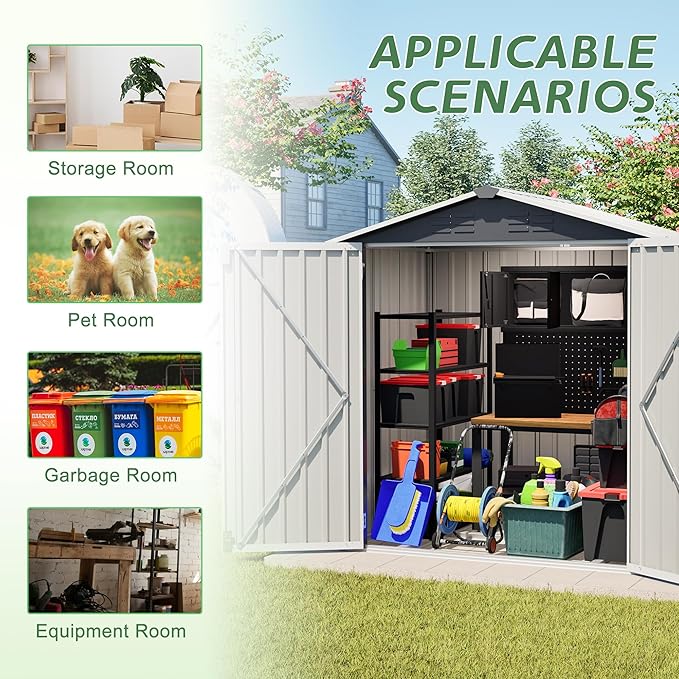 4×6 Ft Metal Outdoor Storage Shed with Floor Base, 0.25mm Galvanized Steel Metal Garden Shed Waterproof with Lockable Door for Backyard, Patio, Garden, Dark Grey