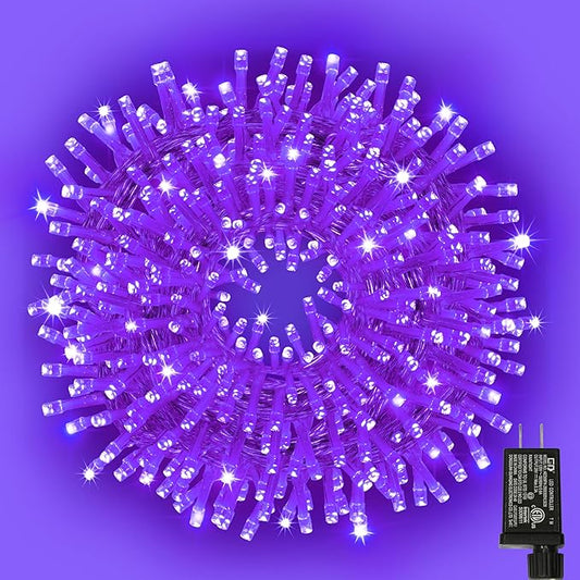 33ft Halloween Decorative Mini Lights, 100 LED Transparent Wire Fairy Starry String Lights Plug in, 11Lighting Modes, for Halloween Decoration Outdoor Xmas Tree Party Decoration (Purple)