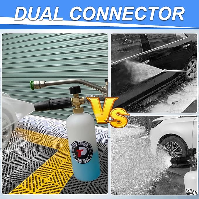 Tool Daily Foam Cannon with Dual Connector Accessory, 1/4 Inch Quick Connector, 5 Pressure Washer Nozzle Tips, 1 Liter