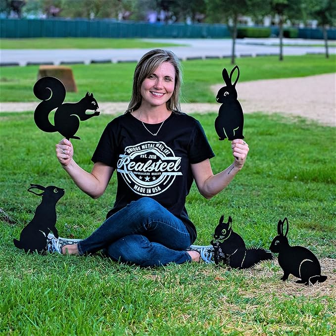 RealSteel Metal Garden Sculptures & Statues, Yard Art, Flowerbed Decoration, Outdoor Decor, Animal Stake Pack - Textured Silver