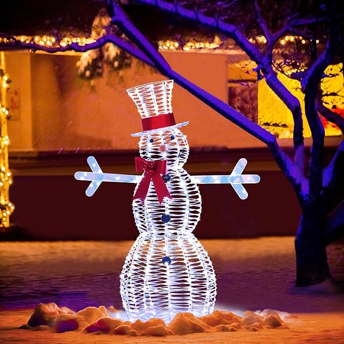 VEIKOU 4.5FT Christmas Outdoor Decorations Snowman, Outdoor Christmas Decorations Snowman with 100 LED Lights, Pre-Lit Iridescent Christmas Decor Snowman for Indoor Outdoor Garden, Yard, Lawn
