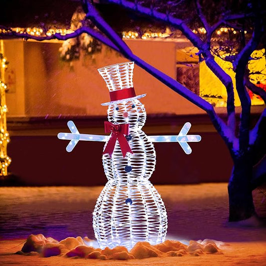 VEIKOU 4.5FT Christmas Outdoor Decorations Snowman, Outdoor Christmas Decorations Snowman with 100 LED Lights, Pre-Lit Iridescent Christmas Decor Snowman for Indoor Outdoor Garden, Yard, Lawn