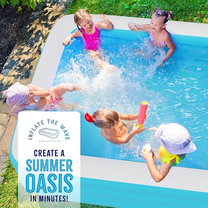 Blue Inflatable Swimming Pool (120" x 72.8" x 23.6") Built-in Air Pump Inflatable Kiddie Pool, Family Pools for Kids and Adults - Self Inflating Backyard Blow Up Pool for Toddlers & Babies (Large)