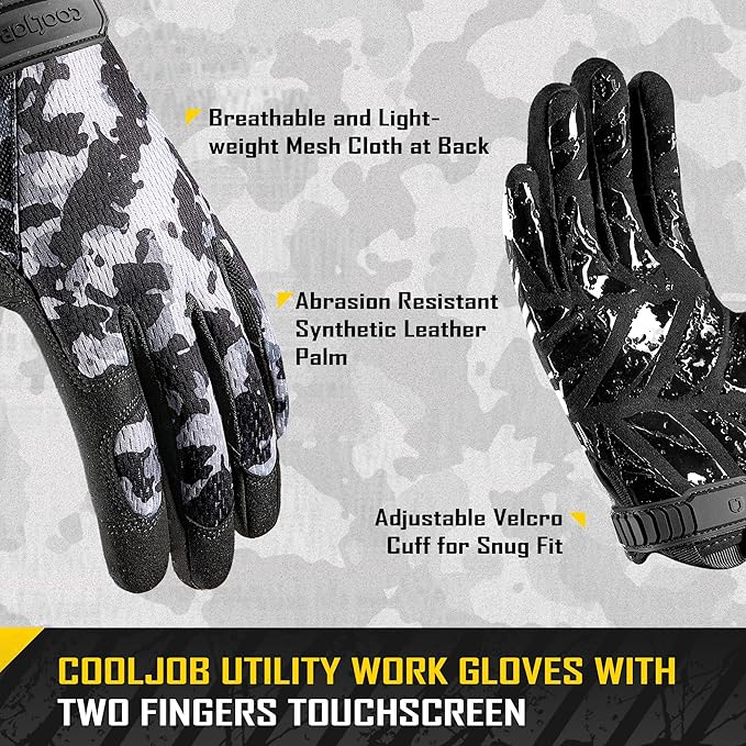 COOLJOB Touchscreen Utility Mechanic Safety Work Gloves For Men with Grip, Breathable, Ultra-Soft, Lightweight，S-XL