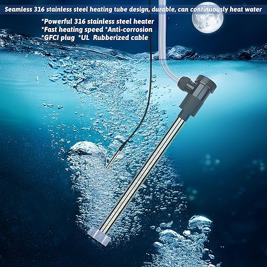 3000W 240V Immersion Water Heater Hot Tub & Inflatable Pool Portable Electric Submersible Water Heater with Thermostat, GFCI for spa tub, Bucket, Bathtubs, baptismal Pool & Above Ground Pool