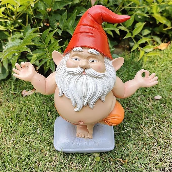 Zen Yoga Gnome Statue – Handcrafted Resin Meditation Gnome on Pillow, Tree Pose, Relaxed Expression – Weatherproof Indoor Outdoor Garden Decor, Unique Gift for Yoga & Meditation Lovers