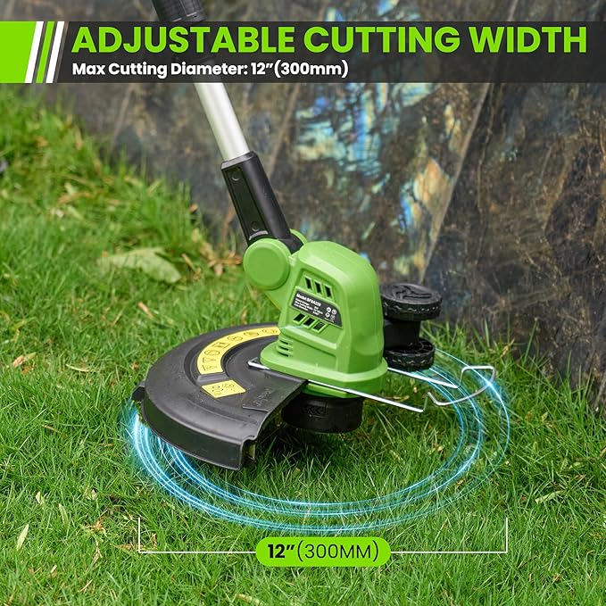 20V Cordless Weed Wacker, 12" Weedeaters on Wheels, 2.0Ah Compatible CURECURE 20V Battery, 8800PRM Powerful Motor, 3-in-1 Versatile Design, Auto Line Feed, 4.6 LBS
