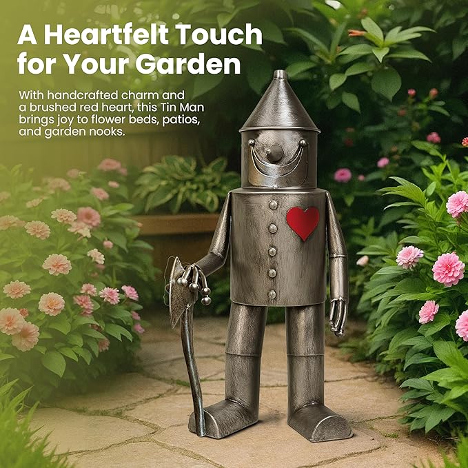 Tin Man Outdoor Statue – Whimsical Metal Yard Decor for Lawn or Patio – Unique Weatherproof Ornament – Giftable Sculpture for Outdoor Enthusiasts