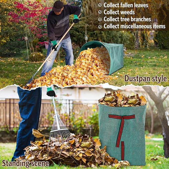 Berlune 4 Pack 72 Gallon Garden Bags for Debris Extra Large Dustpan-type Lawn Yard Waste Bags with 2 Pairs Gardening Gloves Reusable Heavy Duty Lawn and Leaf Bag for Parties, Laundry, Camping
