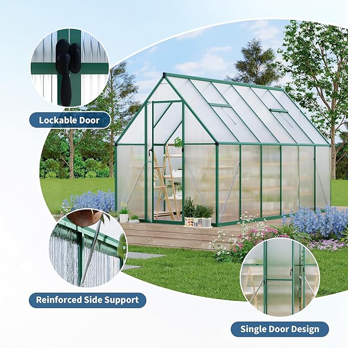 6'X11' Aluminum-Framed Polycarbonate Greenhouse, Heavy Duty Polycarbonate Greenhouse with Quick Setup Structure and Roof Vent, Large Enhanced Aluminum Greenhouses Kit for Outdoors