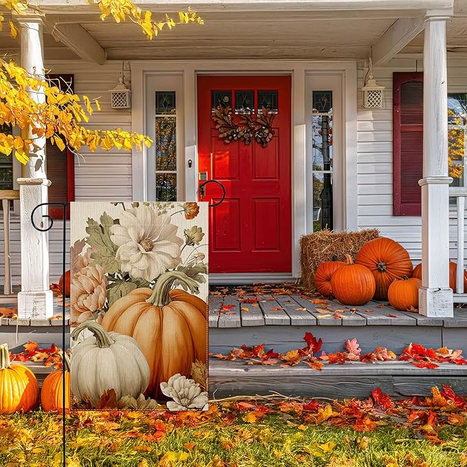 Garden Flags, Garden Flag, Stained Glass Style Pumpkin Maple Leaf Double-Sided Flags for Farmhouse Yard Outdoor Decoration-12 x 18inch (Pumpki7)