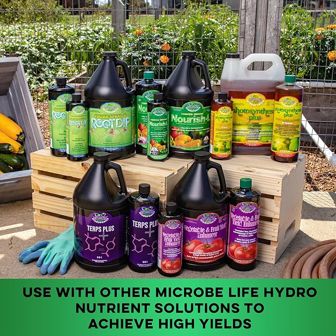 Microbe Life Hydroponics Nourish-L Liquid Fertilizer, Stimulator to Enhance Plant Nutrient Absorption for Fruits & Vegetables, Use With Any Feeding Systems Including Hydroponics or Soil, 32 Ounces