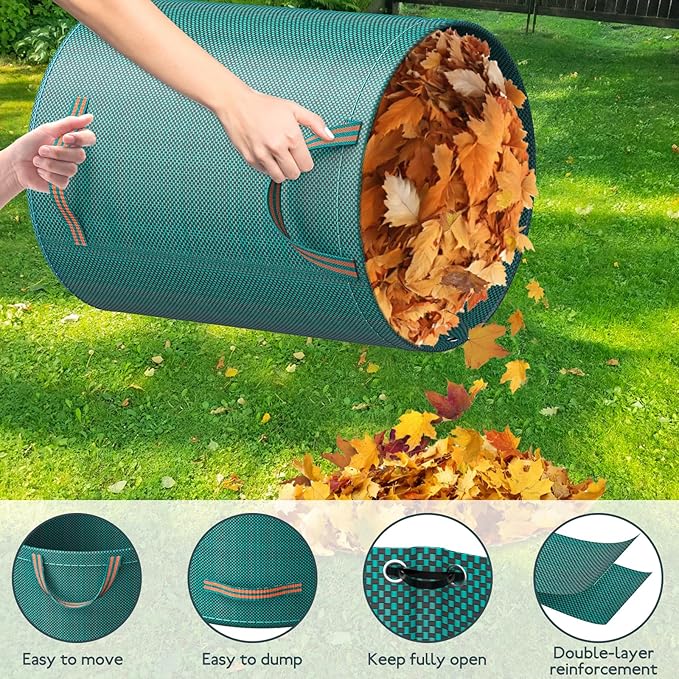 Mokani Reusable Yard Waste Bags, 32 Gallon Lawn and Leaf Bags 3 Packs, Heavy Duty Garden Bags with Reinforced Handles, Camping Yard Recycling Leaf Bag for Leaves