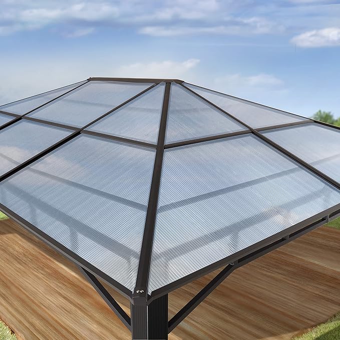 TOOLPORT Hardtop Gazebo 10x13 ft with Aluminum Frame and Approx. 8 mm Polycarbonate Roof - Side Panels in Champagne