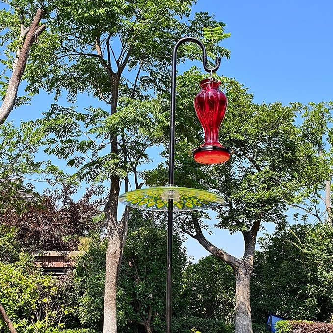 13" Glass Rain Cover for Bird Feeder Outdoors - Baffle on Shepherd Pole/Post or S Hook Hanging - Large Weather Guard Protective Dome - Dia. 33CM - Peacock Feather