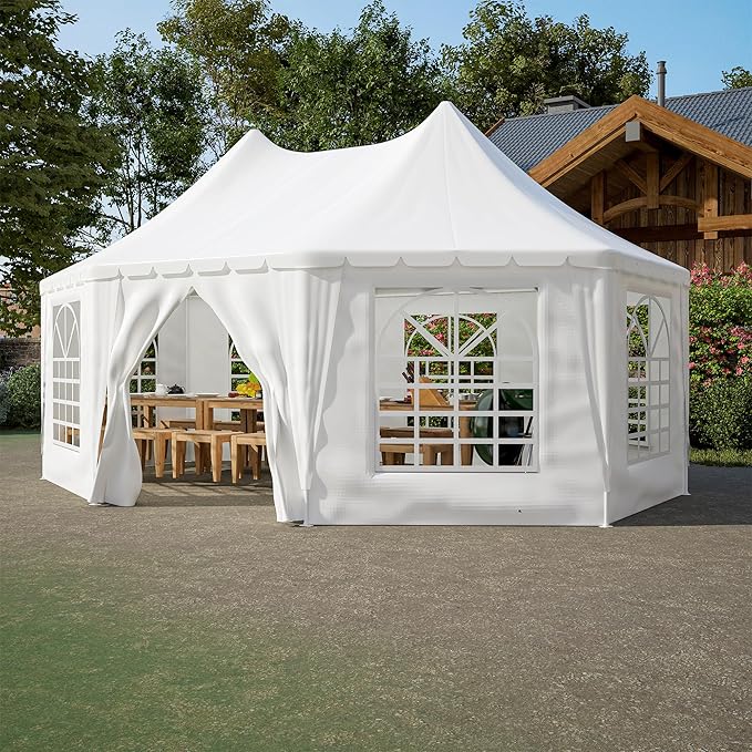 20x15 FT Heavy Duty Party Tent, White Outdoor Canopy with 7 Windows & 1 Door, Waterproof UV Protection Wedding Event Tent for Parties, Picnics, and Commercial Use