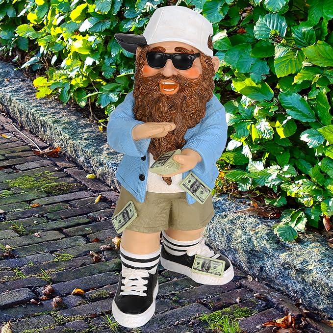 Mood Lab Garden Gnome - Lucky Rich Gnome Statue - 9.25 Inch Tall Lawn Figurine - for Outdoor or House Decor