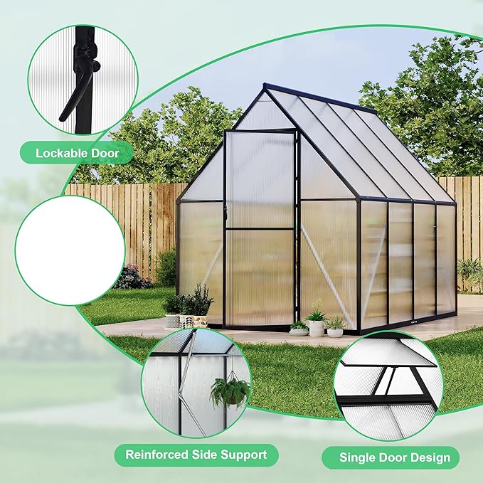 6 ft x7 ft Aluminum-Framed Polycarbonate Greenhouse, Heavy Duty Polycarbonate Greenhouse with Quick Setup Structure and Roof Vent, Large Enhanced Aluminum Green House Kit for Outdoors
