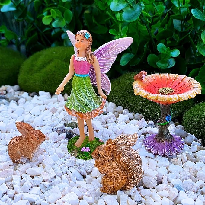 Mood Lab Fairy Garden Kit - Miniature Figurines & Accessories - Flower Set of 4 pcs - for Outdoor or House Decor