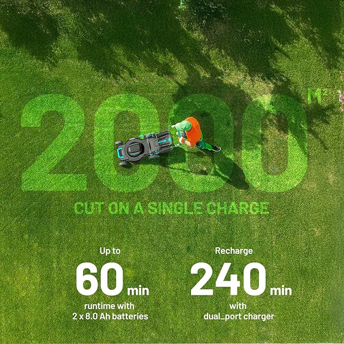 40V 21 inch Self-Propelled Lawn Mower Cordless, 3-in-1 Brushless Electric Lawn Mower with 6-Position Cutting Height Adjustment, 2 * 8.0Ah Battery & Dual Charger Included