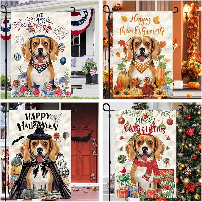 Beagle Garden Flags 12x18 Double Sided for All Seasons and Holidays, Funny Dog Welcome Flags for Outside Set of 12, Puppy Lawn Flag for Pet Lover, Beagle Outdoor Decorations for Farmhouse
