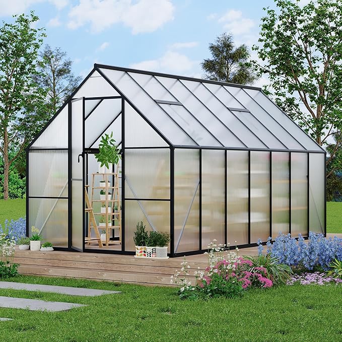 8 ft x14 ft Aluminum-Framed Polycarbonate Greenhouse, Heavy Duty Polycarbonate Greenhouse with Quick Setup Structure and Roof Vent, Large Enhanced Aluminum Green House Kit for Outdoors