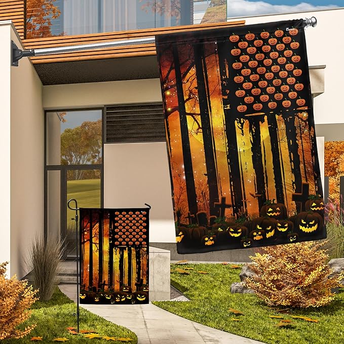 FLAGWIX Halloween Decoration Garden Flag - American Garden Flags for Outside 11.5" x 17.5" - Halloween Decor Outdoor, American Flag for Outside Decorations for Yard, Holiday Gifts for Women Men Friends
