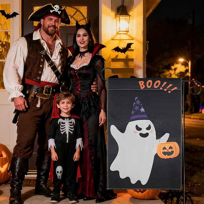 Halloween Garden Flag - Halloween Decorations Outdoor, Yard Flag for Outdoor Holiday Home Decor, Double Sided 12x18 Inch - Ghost