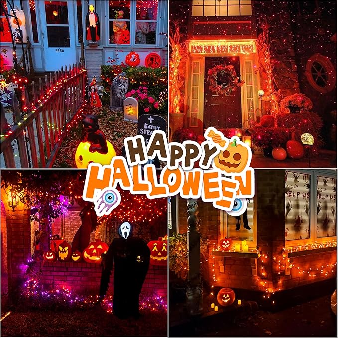 33ft Halloween Decorative Mini Lights, 100 LED Transparent Wire Fairy Starry String Lights Plug in, 11Lighting Modes, for Halloween Decoration Outdoor Xmas Tree Party Decoration (Orange)