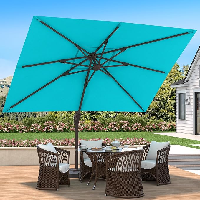 9' X 12' Cantilever Patio Umbrella 360°Rotation Rectangular Outdoor Large Offset Umbrellas Heavy Duty Windproof for Garden Deck Pool Backyard, Turquoise