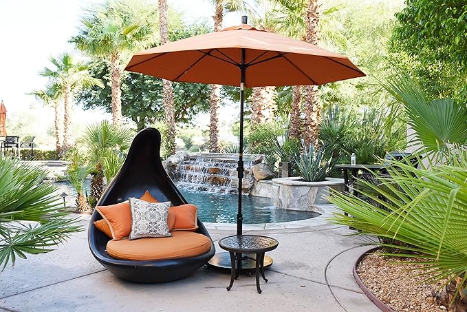 California Umbrella 9' Round Aluminum Pole Fiberglass Rib Patio Umbrella, Crank Lift, Collar Tilt, Black Pole, Red