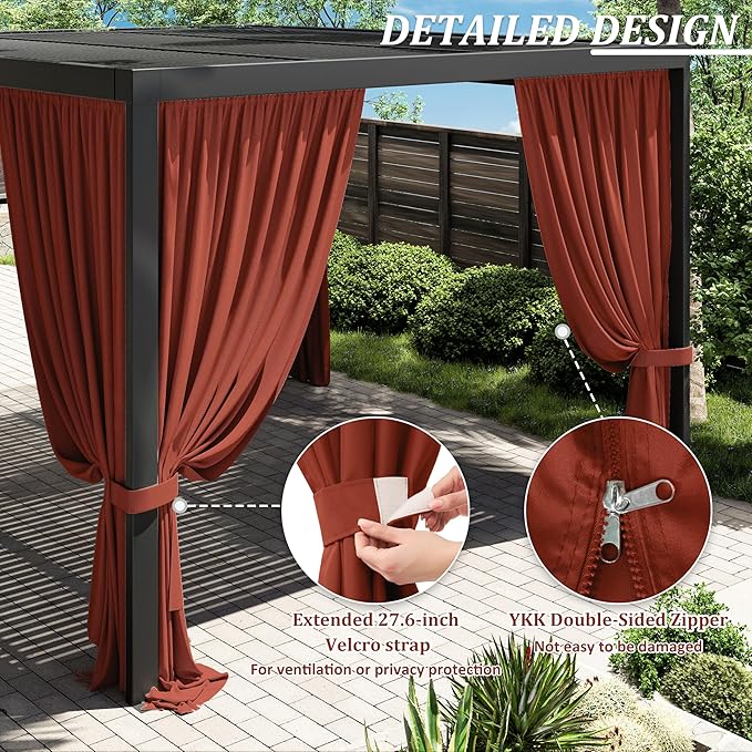 Gazebo Universal Replacement Privacy Curtain,12'×14' Gazebo Outdoor Waterproof Curtains, 4-Panels Sidewall Curtains with Double Zipper for Patio Canopy, Garden and Backyard (Curtain Only)