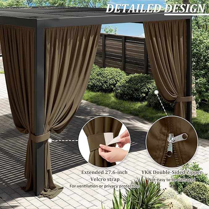 Gazebo Universal Replacement Privacy Curtain,12'×16' Gazebo Outdoor Waterproof Curtains, 4-Panels Sidewall Curtains with Double Zipper for Patio Canopy, Garden and Backyard (Curtain Only)