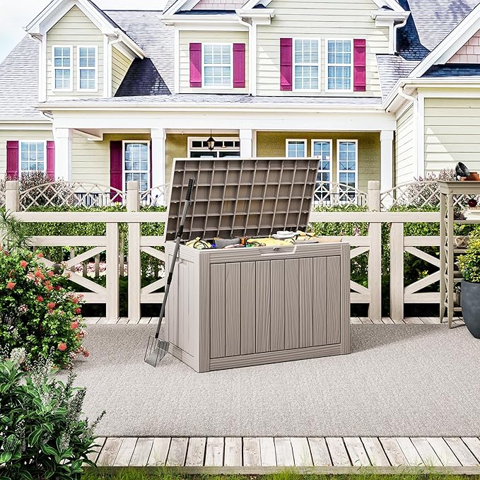 45 Gallon Outdoor Storage Box, Resin Deck Boxes Outdoor Waterproof For Patio Furniture, Garden Tools, Pool Supplies, Durable And UV Resistant, Lockabl